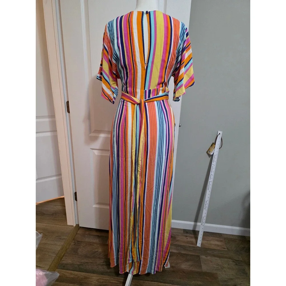 Harper Heritage‎ Francescas Striped Maxi Dress Pink Orange Blue Small 70s Style